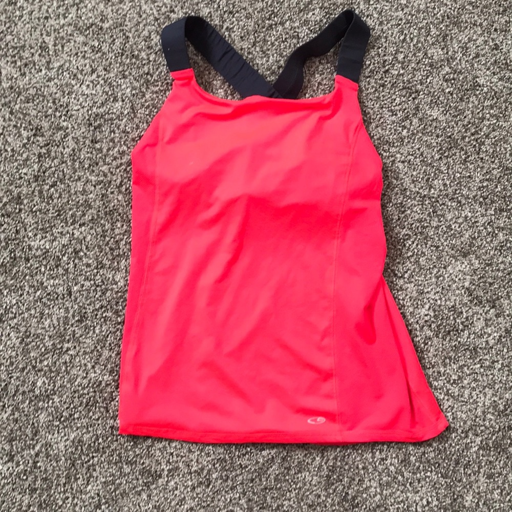 Highlighter pink workout tank top.